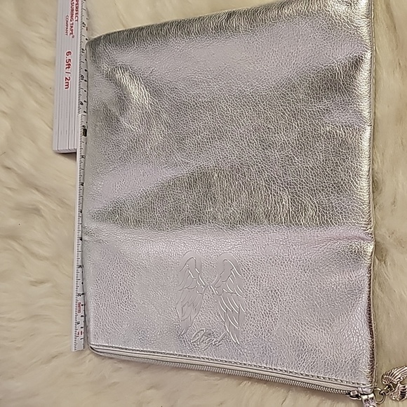 Victoria's Secret silver tone vegan leather bag pouch zippered 10x11 inches - Picture 7 of 8